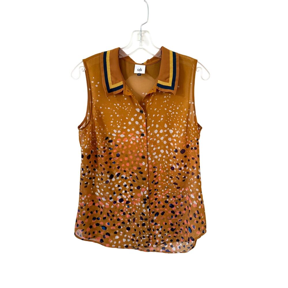 CAbi Sleeveless Collar Blouse Tan Size Small